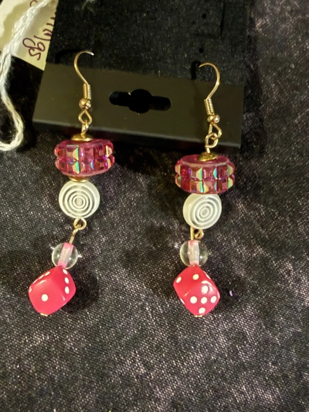 Pink Dice Drop Earrings with Faceted Beads - Women Jewelry - Picture 2 of 2